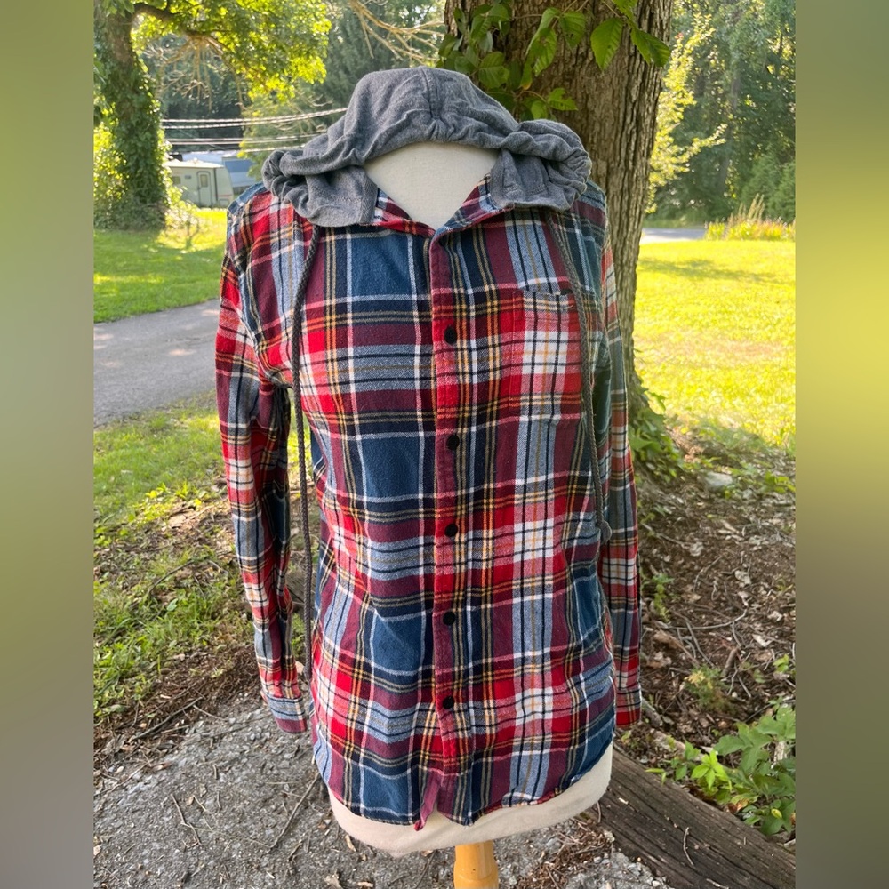 ROUTE 66 HOODED FLANNEL TOP WOMENS SMALL